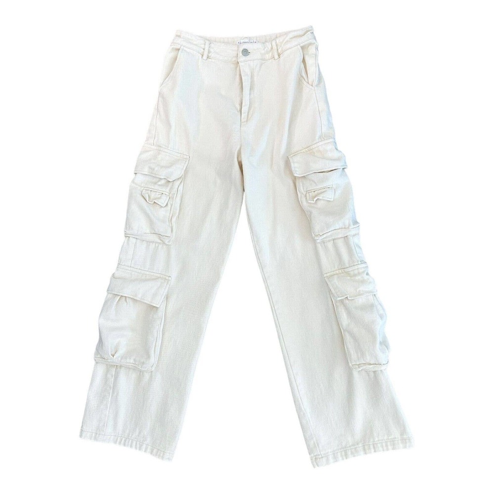 Wide Leg Cargo Jeans in Cream